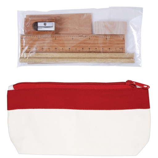 Bamboo Stationery Set In Cotton Canvas Organiser / Pencil Case