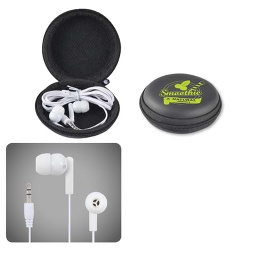 Earbud / Headphone Set In Round EVA Zippered Case