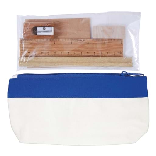 Bamboo Stationery Set In Cotton Canvas Organiser / Pencil Case
